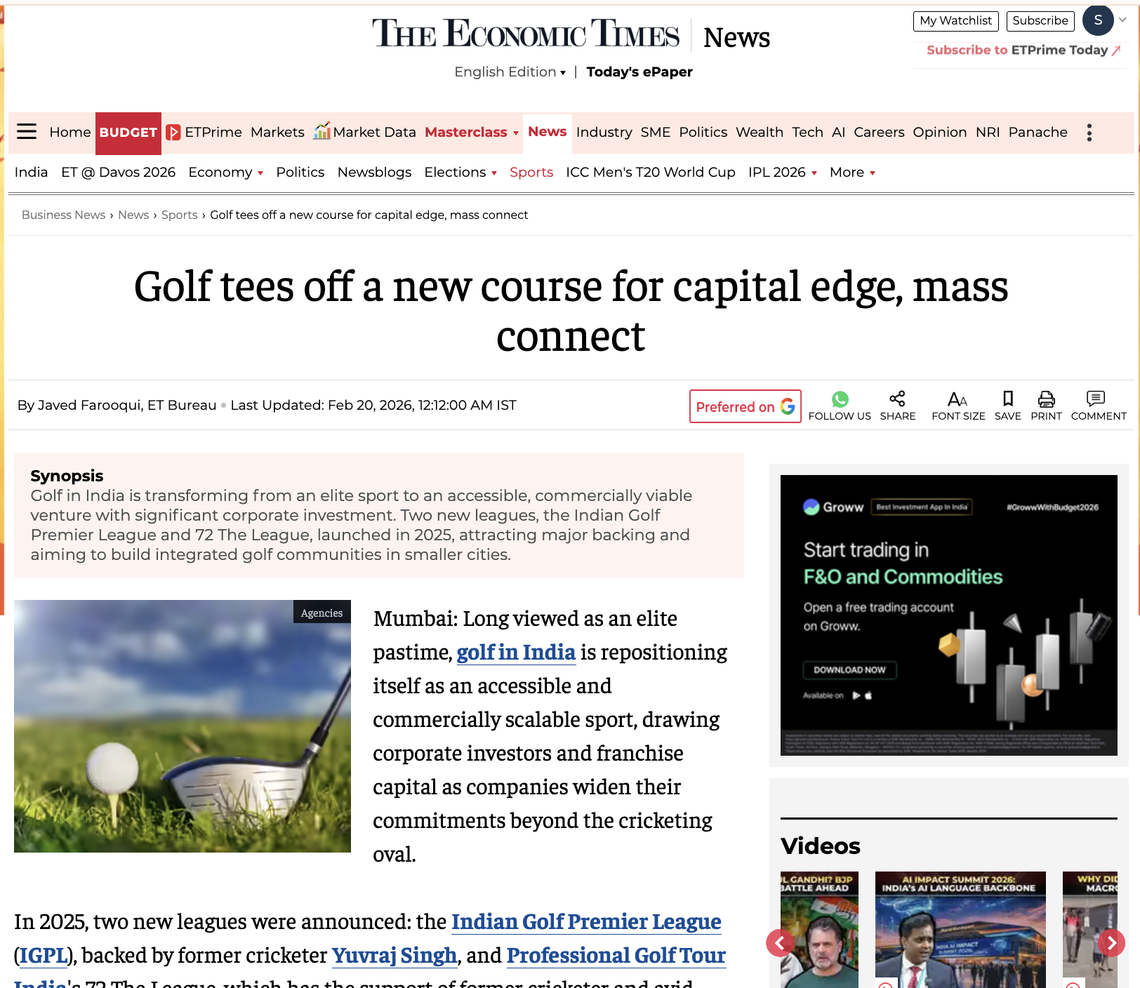 Golf tees off a new course for capital edge, mass connect